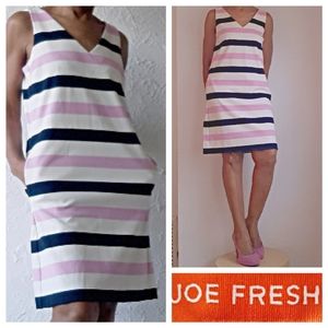 Joe Fresh Blue & Pink Striped V-Neck Dress - NWOT